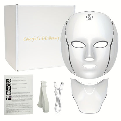 LED Light Therapy Facial Mask 7-Color USB Rechargeable – Face Neck Anti-Aging Acne Rejuvenation Skincare Device, Beauty Instrument Gift for Women, Valentine's Day Mother's Day Birthday
