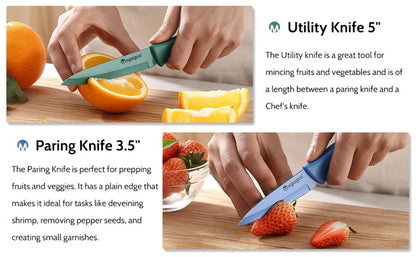 Rainbow Kitchen Knife Set 14pcs – 7 Sharp Stainless Steel Knives with 7 Blade Guards, Dishwasher Safe, Non-Stick Professional Chef Knife Set with Sheaths