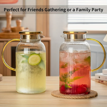 Glass Pitcher with Stainless Steel Lid 68oz 2 Liter Borosilicate Water Pitcher Carafe for Cold Brew, Lemonade, Iced Tea & Milk – Heat Resistant, 2 or 4 Pack