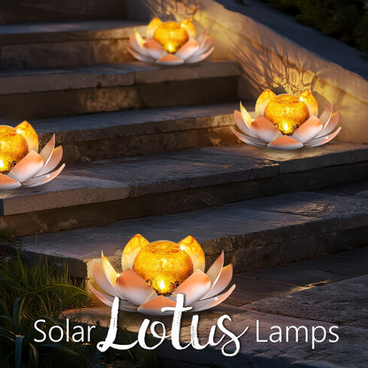 Solar Lotus Garden Lights 2-Pack – Rustic Iron Outdoor Stake Light with Cracked Glass Globe, IPX4 Waterproof Solar Powered Yard Lawn Patio Pool Decor, Warm Glow Landscape Lighting Gift