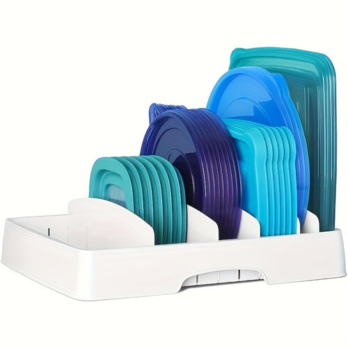 Adjustable Kitchen Storage Rack with 5 Baffles – Cutting Board, Pot Lid & Tableware Organizer, Food Container Cover Holder
