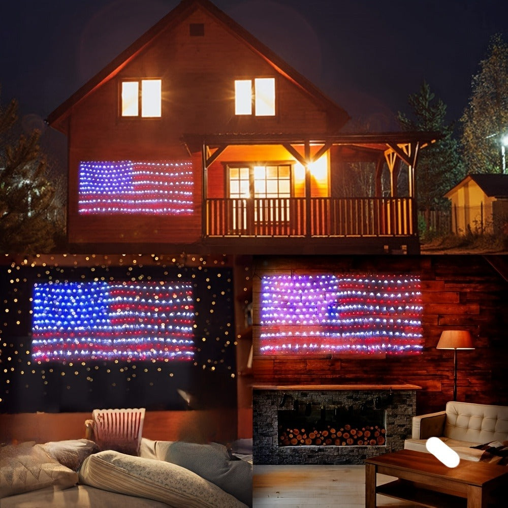 American Flag LED Net Light 420 LEDs – Patriotic String Lights for 4th of July, Memorial Day, Independence Day, Christmas & New Year, Indoor Outdoor Garden Yard Decor, Plug-In 6.6x3.3ft