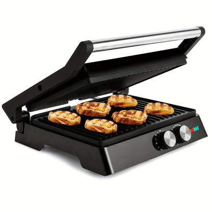 Panini Press Grill 3-in-1 Electric Indoor Grill with Non-Stick Plates - 180° Flat Grill Sandwich Maker with Floating Hinge Grease Tray Temperature Control, Compact Countertop Grill for Home Dorm Office