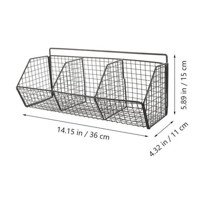 Wall Mounted Kitchen Storage Basket – Metal Wire Rack Organizer, 2 or 3 Grid Tier, Space Saving Vertical Pantry Shelf for Spices, Snacks & Beverages, Home Kitchen & Retail Store Display
