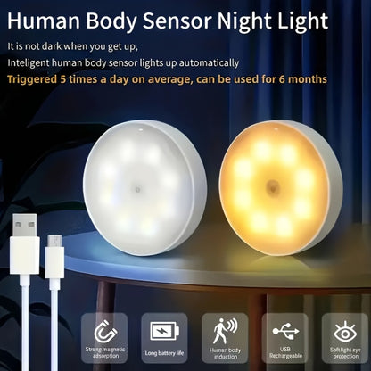 Motion Sensor Night Light 6 Pack Wireless Rechargeable 1000mAh - LED Step Lights with Motion & Light Sensor, Polished Plastic Sconce PVC Shade, Safe Night Lighting for Staircase Bedroom Cabinet Hallway