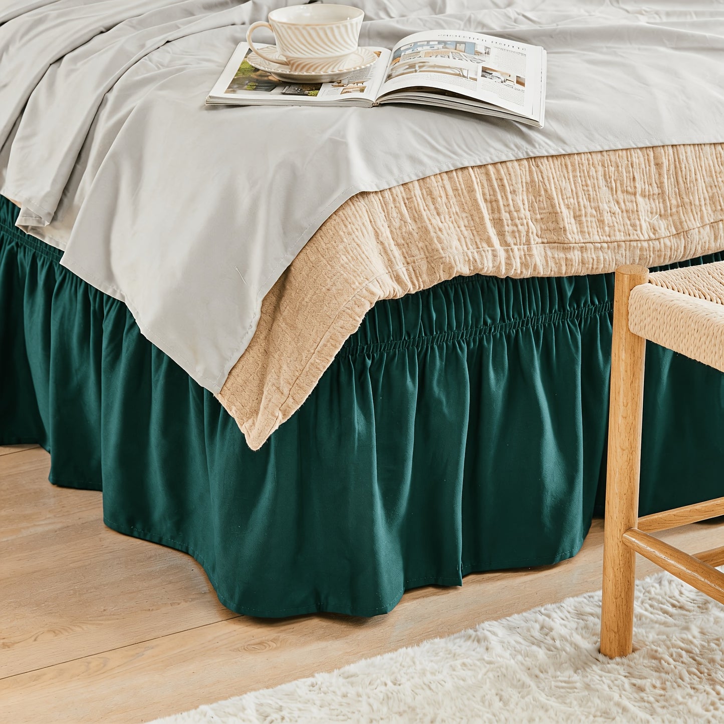 Ruffled Bed Skirt with Adjustable Elastic - Twin Full Queen King, 15-Inch Drop, Machine Washable, 30 Colors