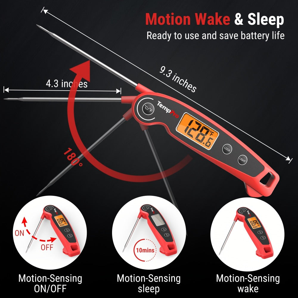 Instant Read Meat Thermometer with Motion Sensing – Digital Food Thermometer for Kitchen BBQ Grill Smoker Oil Candy Cooking