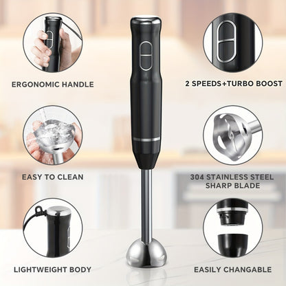 Immersion Blender 400W Handheld Stick Mixer with 2 Speeds & Turbo Mode 304 Stainless Steel Blades – Corded Hand Blender with Detachable Base for Soup Smoothie Puree Baby Food