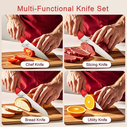 Kitchen Knife Set with Block 14pcs – Japanese 420 Stainless Steel, Built-in Sharpener, Non-Slip Ergonomic Handle, Dishwasher Safe – Professional Chef Knife Set for Home & Restaurant
