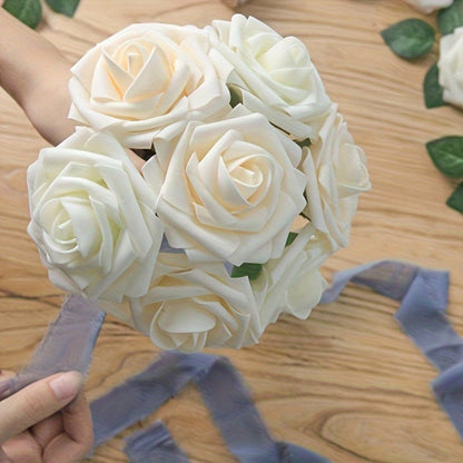 White Artificial Roses with Stem 50pcs – Realistic Fake Silk Rose Flowers for Wedding Bouquets, Centerpieces, Home Decor & DIY Floral Arrangements
