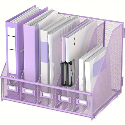 Metal Desk File Organizer 5 Vertical Compartments Magazine Holder Desktop File Rack for Office Home Workspace Document Sorter Letter Tray Paper Storage