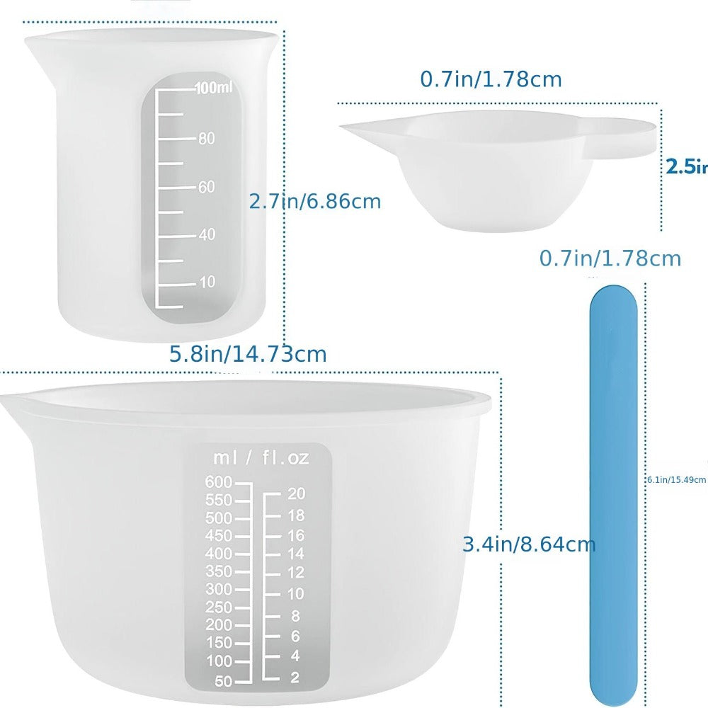 Silicone Resin Measuring Cup Kit – DIY Epoxy Resin Craft Tools Set for Jewelry Making, Slime, Casting & Pouring – Non-Stick Flexible Mixing Cups with Graduated Scale for Resin Art Beginners & Crafters