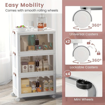 Stackable Storage Bins with Wheels & Drawers | Open Front Foldable Storage Organizer Bins for Home Bedroom Clothes Books Toys Holiday Christmas Gift Storage