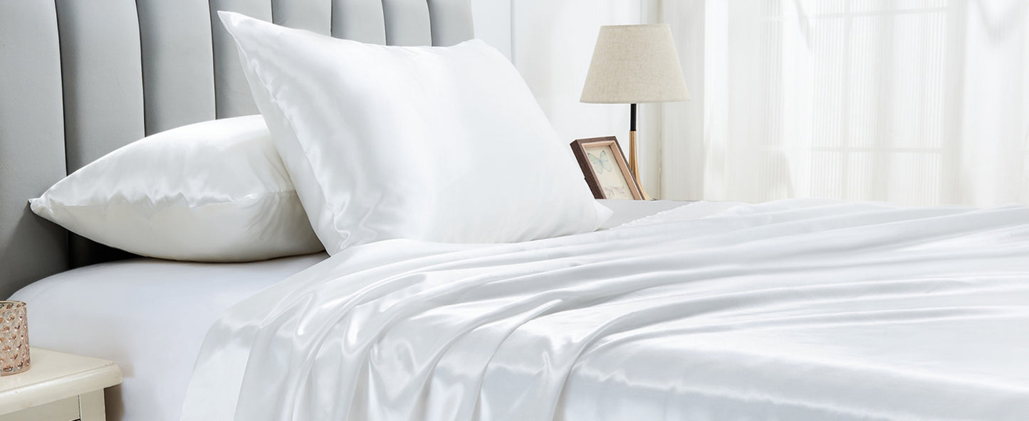 Satin Bed Sheet Set 4 Pcs – Luxury Silky Smooth Hotel-Quality Bedding, Wrinkle-Free Deep Pocket Fitted Sheet, All-Season Elegant Satin Sheets – Twin, Full, Queen & King, Multiple Colors