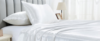 Satin Bed Sheet Set 4 Pcs – Luxury Silky Smooth Hotel-Quality Bedding, Wrinkle-Free Deep Pocket Fitted Sheet, All-Season Elegant Satin Sheets – Twin, Full, Queen & King, Multiple Colors