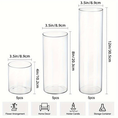 Glass Cylinder Vases Set 18pcs 24pcs - 3 Sizes 4in 8in 12in Tall Clear Candle Holders for Wedding Centerpieces Party Table Decor Halloween Decorations Flower Vase Home Decor