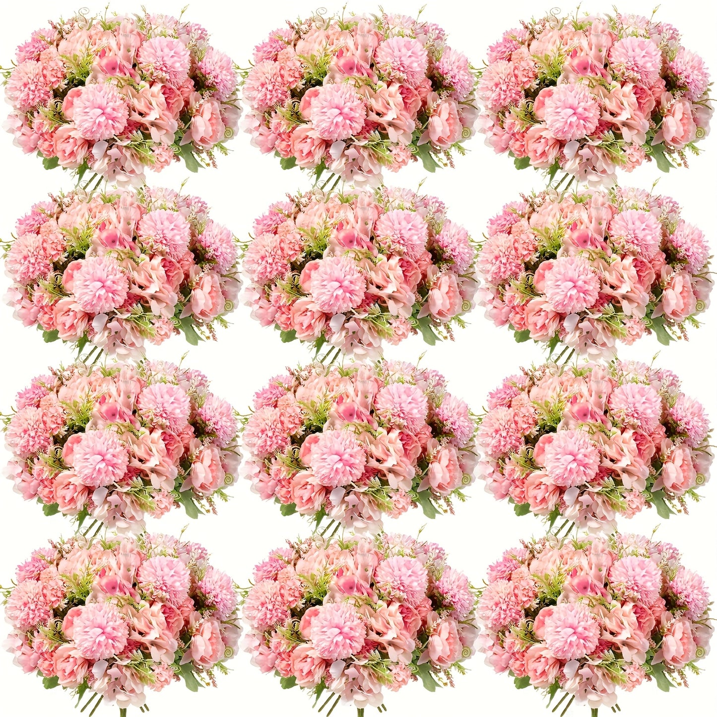 Artificial Peony Flowers 12 Bundles - Faux Peony & Hydrangea Bouquet for Wedding Centerpiece, Table Floral Arrangement, Vase Decor, Home & Holiday Decoration (Blue White, Pink, Purple, White, Green)