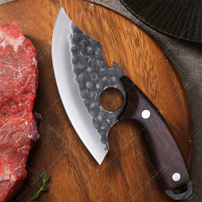 Kitchen Chef Knife Set 3 Piece Stainless Steel - Sharp Boning Knife, Utility Knife & BBQ Knife with Hammered Blade, Wood Handle, Full Tang, Multipurpose Cooking Knives for Meat Vegetables