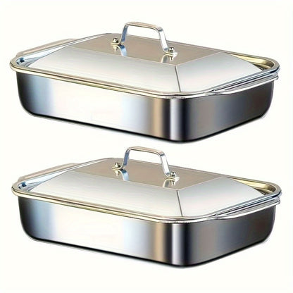 Stainless Steel Baking Trays with Lids – Large Capacity Sheet Pan Set for BBQ, Bread, Desserts, Seafood & Buffets | Family Gatherings, Outdoor Camping, Portable Food Trays