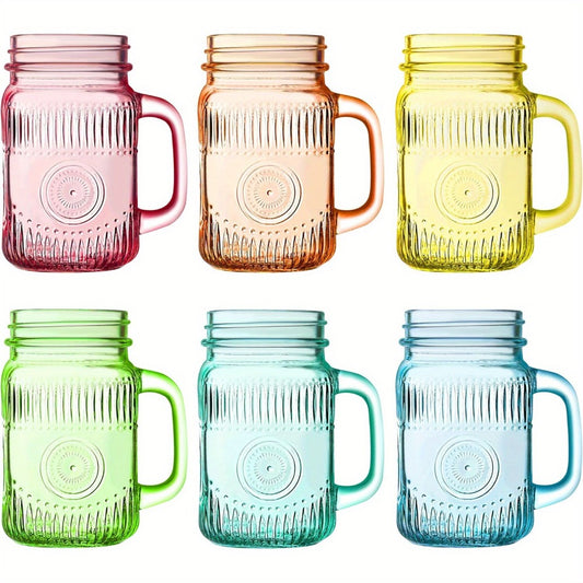 Mason Jars with Handle 6-Pack 16oz Colored Vintage Drinking Jars for Party BBQ Picnic Dishwasher Safe Vibrant Multicolor