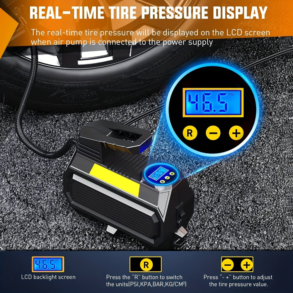 Portable Tire Inflator Air Compressor 12V DC 150PSI – Auto Shut-Off Digital Pressure Gauge LED Light Air Pump for Car SUV ATV Bicycle Motorcycle Balls