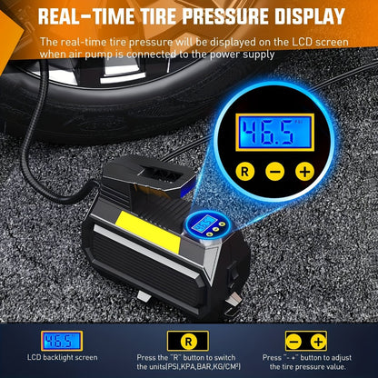 Portable Tire Inflator Air Compressor 12V DC 150PSI – Auto Shut-Off Digital Pressure Gauge LED Light Air Pump for Car SUV ATV Bicycle Motorcycle Balls
