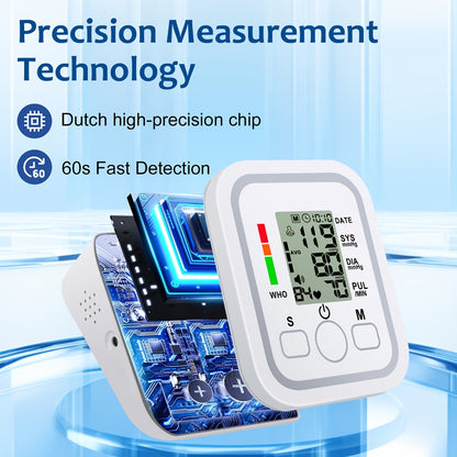 Upper Arm Blood Pressure Monitor – Large LCD, Voice Broadcast, Heart Rate & Irregular Heartbeat Detection, 2×99 Memory, 8.7–14.2" Adjustable Cuff, One-Touch Operation for Seniors & Pregnant Women
