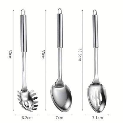 Stainless Steel Cooking Utensil Set 9 Piece for Nonstick Cookware – 304 Grade, Heat Resistant Ergonomic Handles, Dishwasher Safe, Space Saving Kitchen Tools with Hanging Holes for Home & Professional Chefs