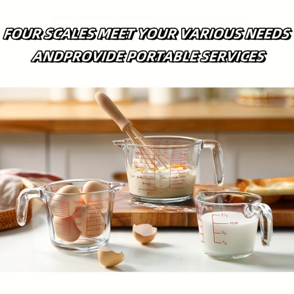 Glass Measuring Cups Set – Food Grade Borosilicate Measuring Cup with Handle & Spout, Microwave & Oven Safe, for Home Baking, Cooking & Kitchen Use, Available in 10oz, 17oz, 34oz & 3-Piece Set