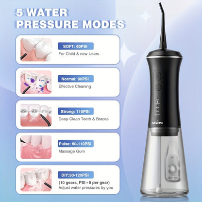 Water Flosser Electric Oral Irrigator 9 Replaceable Nozzles 350mL Tank 20-Day Battery 360° Rotatable Tip Intelligent Pressure Control Deep Teeth Gum Cleaning
