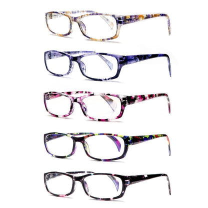 Reading Glasses 5 Pack for Women and Men Blue Light Blocking Readers Rectangular Spring Hinge Frame Anti Eyestrain Computer Reading Glasses Lightweight Fashionable Multi-Color Set Magnification 1.0 to 4.0