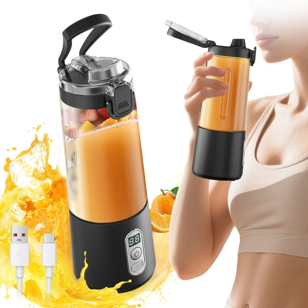 Portable Smoothie Blender USB-C Fast Charge 6-Blade Stainless Steel – Digital Timer Battery Display High-Speed Ice Crush No-Spill Lid | Protein Shake Gym Travel Blender in Black Pink White