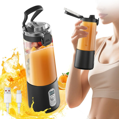 Portable Smoothie Blender USB-C Fast Charge 6-Blade Stainless Steel – Digital Timer Battery Display High-Speed Ice Crush No-Spill Lid | Protein Shake Gym Travel Blender in Black Pink White