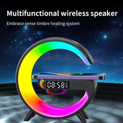 Wireless Charger with RGB Night Light – 4-in-1 Bluetooth Speaker Alarm Clock Wake Up Light, 256 RGB Colors, Qi Fast Charging for iPhone Samsung, Bedside Nightstand Lamp
