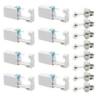 Ear Piercing Kit – 8 PCS Disposable Self Piercing Gun with 316 Stainless Steel Earrings, Safe & Easy Home Ear Piercing Tool for Family & Party Use