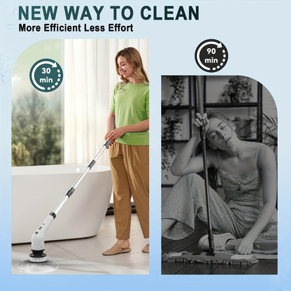 Telescopic Electric Cleaning Brush with Long Handle, 7-in-1 & 14-in-1 Multifunctional Power Scrubber Kit, Replaceable Brush Heads, Household Floor Kitchen Bathroom Tile Grout Scrubbing Tool