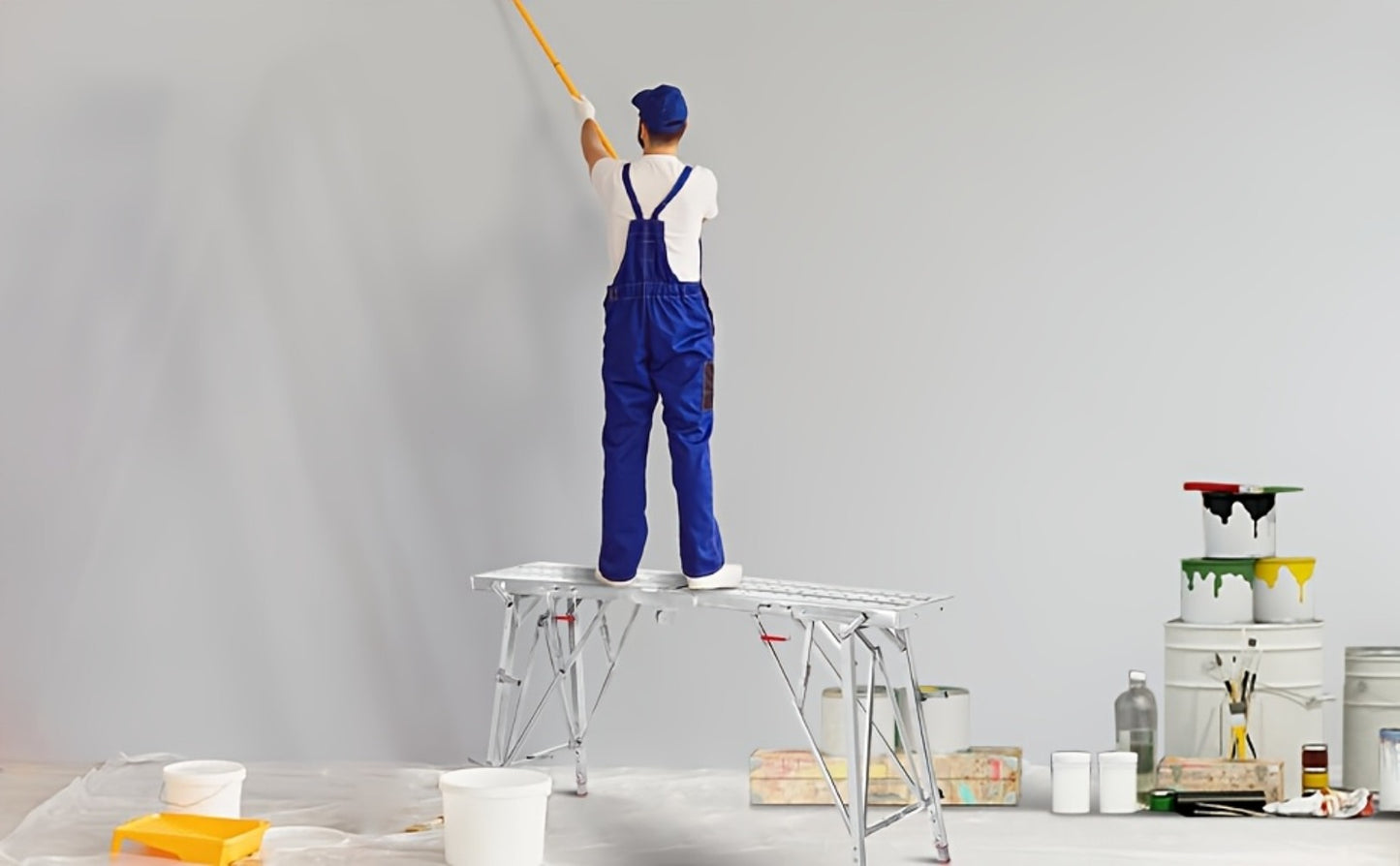 Adjustable Folding Scaffolding Work Platform 800 lbs, Portable Drywall Bench Step Ladder with Anti-Slip Feet & Safety Lock, Height 31.5"-49.2", for Painting, Cleaning, Car Washing & Decorating
