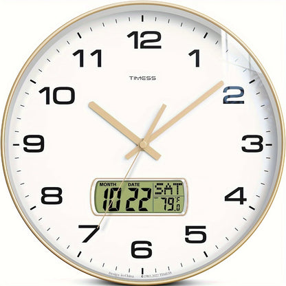 Silent Wall Clock Round Analog 10/12 Inch – Battery Operated, Calendar & Temperature Display, Non-Ticking Quiet Movement for Bedroom, Office & Living Room, Multiple Colors