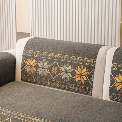 Chenille Sofa Slipcover 1pc Boho Vintage Style - Luxury Non-Slip Removable Four Seasons Universal Couch Cover | Armrest 1 2 3 4 Seater | Dark Gray Light Gray Blue | Living Room Home Decor