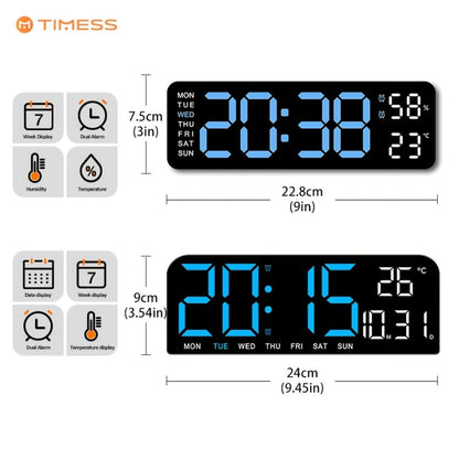 Large Digital LED Wall Clock Dual Alarm Clock with Temperature Date Display Brightness Adjustment 12/24H USB Powered for Living Room Bedroom Office Back to School Gift