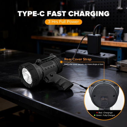 Rechargeable Spotlight Flashlight 1500LM Extremely Bright Handheld Searchlight – 4 Modes, Foldable Stand, Red Light Filter, USB Rechargeable Portable Spotlight for Camping Hunting Emergency Outdoor Use