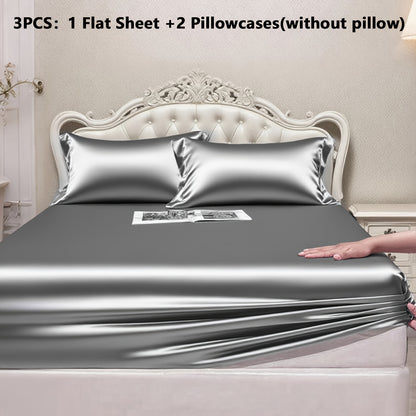 Satin Fitted Sheet Set with Pillowcases – Cooling Smooth Breathable Wrinkle-Resistant Bed Sheets, Machine Washable Ultra Soft for Hot Sleepers, Twin Full Queen King, Multiple Colors
