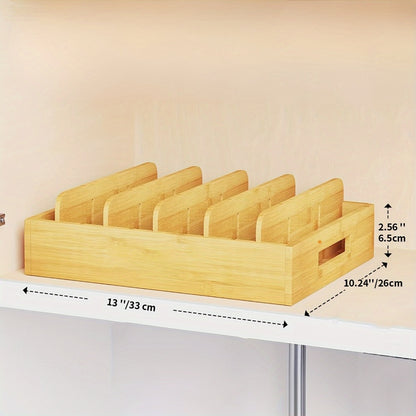 Bamboo Lid Organizer for Kitchen Cabinet with 5 Adjustable Dividers - Tupperware Lid Holder for Food Container Lids, Pot Lids Storage Rack with Writable Labels, 13" Wide