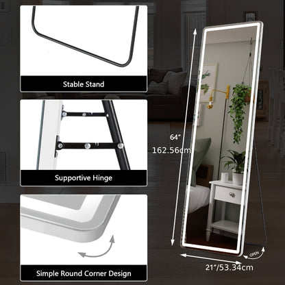 Full Length Mirror Floor Standing with LED Light - Arched & Rect Aluminum Frame Dressing Mirror for Bedroom Living Room, Black/Golden/White