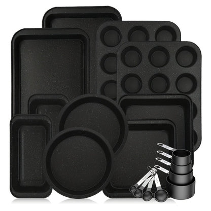 Nonstick Baking Pan Set 2 to 18pcs Carbon Steel Round Square Cake Pan Muffin Pan Bread Pan Cookie Sheet Pizza Pan Wire Rack Whisk Spatula Measuring Spoon Complete Bakeware Set