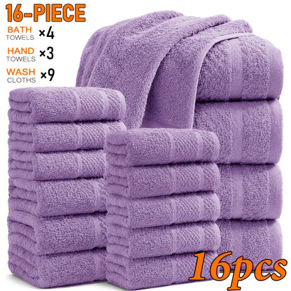 Bath Towel Set 450GSM Soft Absorbent - 12 16 18 Piece Cotton Blended Solid Color Bathroom Towels Set for Bath Hand Face | Hotel Spa Quality | Travel Shower Home | Multiple Colors & Sizes Available