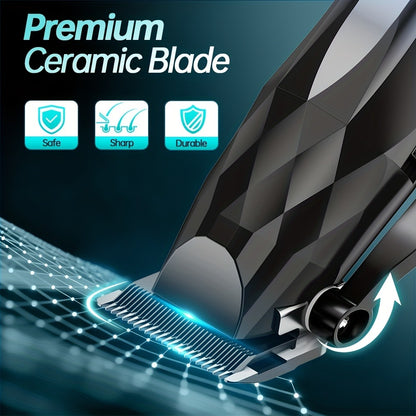Professional Electric Hair Clipper & Beard Trimmer Set for Men, 14-Piece Comb Guide Kit, Ceramic Blades, 7000 RPM Powerful Motor, 1800mAh Rechargeable Battery, Cordless Hair Cutting Kit