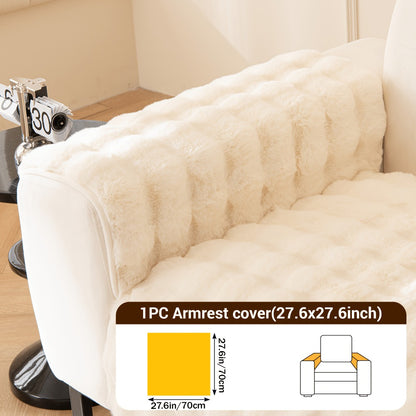 Bubble Soft Faux Rabbit Fur Sofa Cover - Non-Slip Silicone Backing Stretchable Slipcover Pet Friendly Machine Washable for Living Room Bedroom Dorm, 4 Colors Multiple Sizes