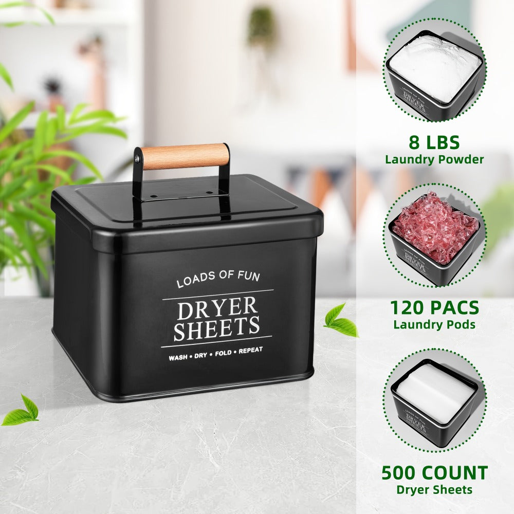 Laundry Pod Container & Dryer Sheet Holder Set with Scoop – Metal Farmhouse Laundry Room Organizer, Detergent Dispenser & Soap Storage