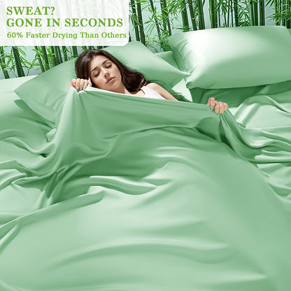 Bamboo Bed Sheet Set 4pcs 2200TC Deep Pocket Cooling Fitted Sheets – Ultra Soft, Breathable, Shrink & Wrinkle Resistant